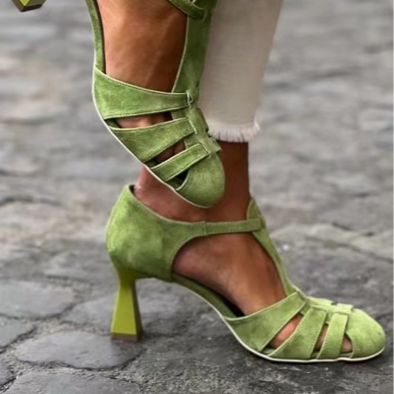 Street Fashion Dress - Sandales à talon chaton en daim