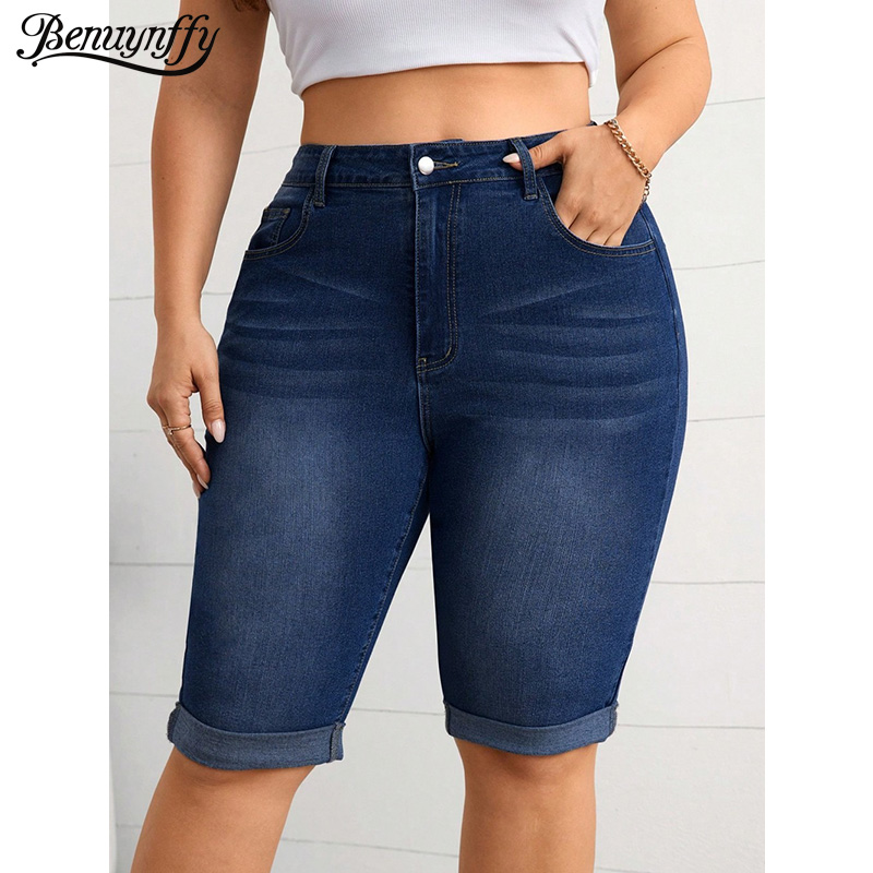 Street Fashion Plus Size - Benuynffy Jean crayon taille mi-haute vintage