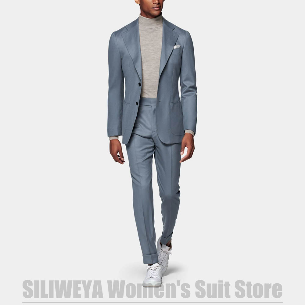 Street Fashion Outfit For Men - Costume deux pièces bleu poussière pour