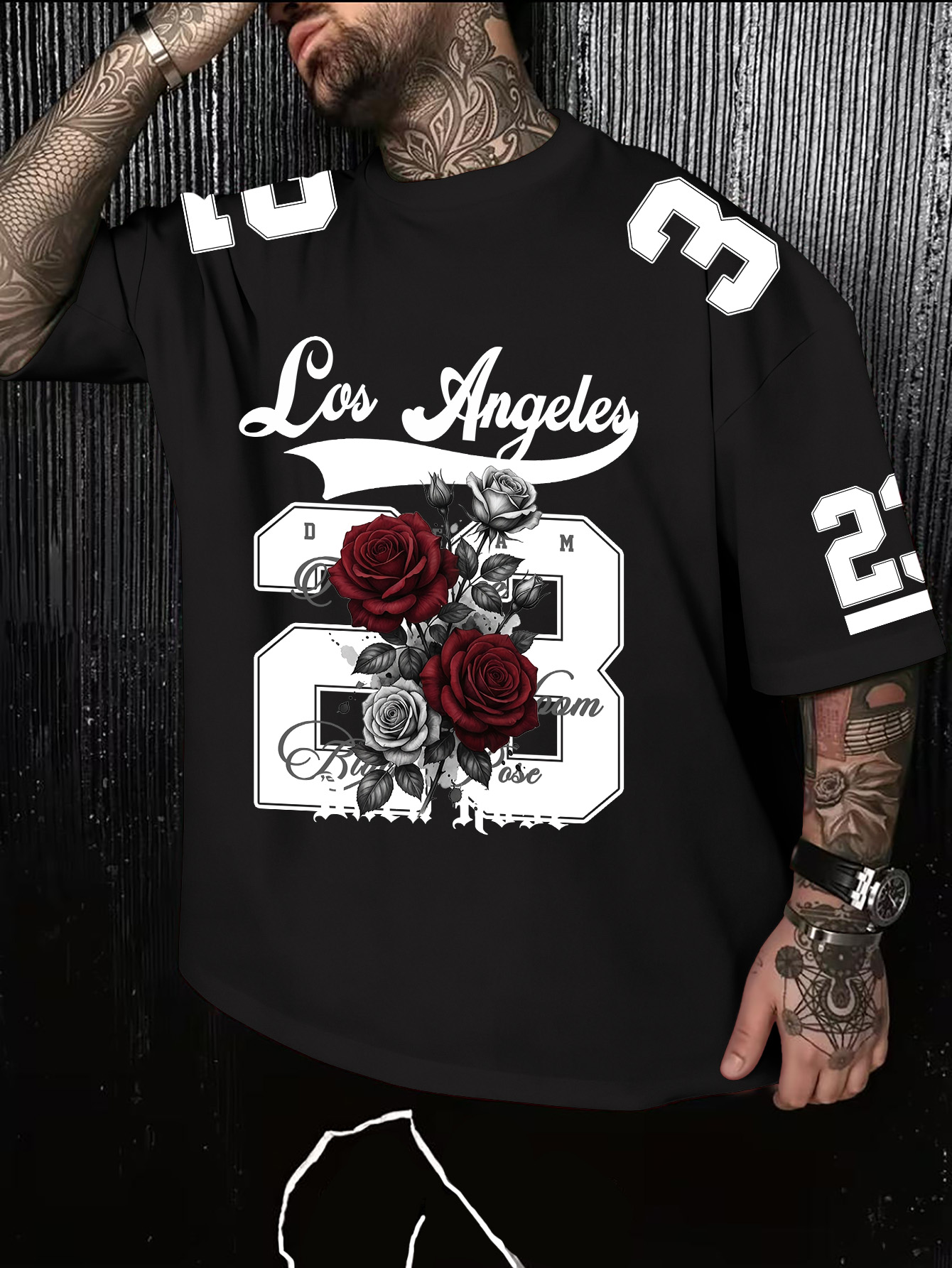 T-shirt imprimé rose rétro amé - Street Fashion Los Angeles avis et prix