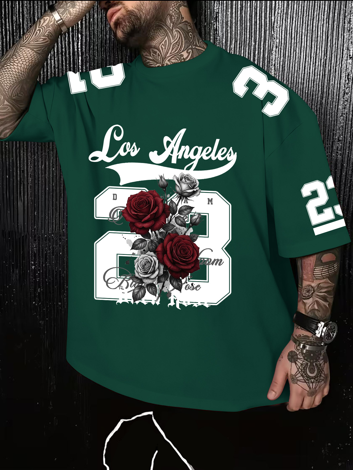 T-shirt imprimé rose rétro amé - Street Fashion Los Angeles avis et prix